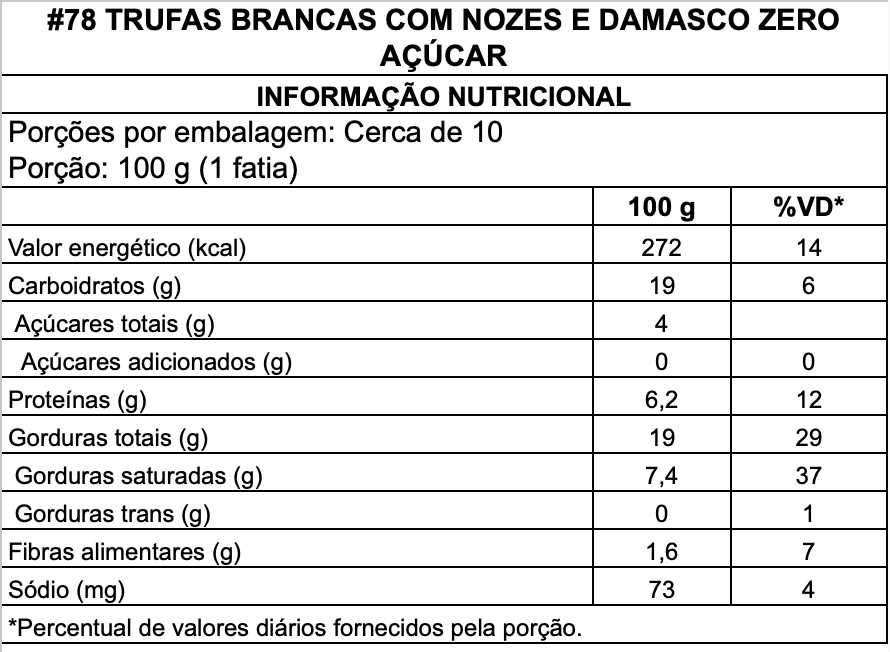 Trufas Brancas com Nozes e Damasco Zero Açúcar
