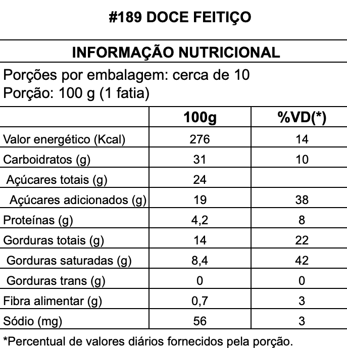 doce feitico tabela nutricional