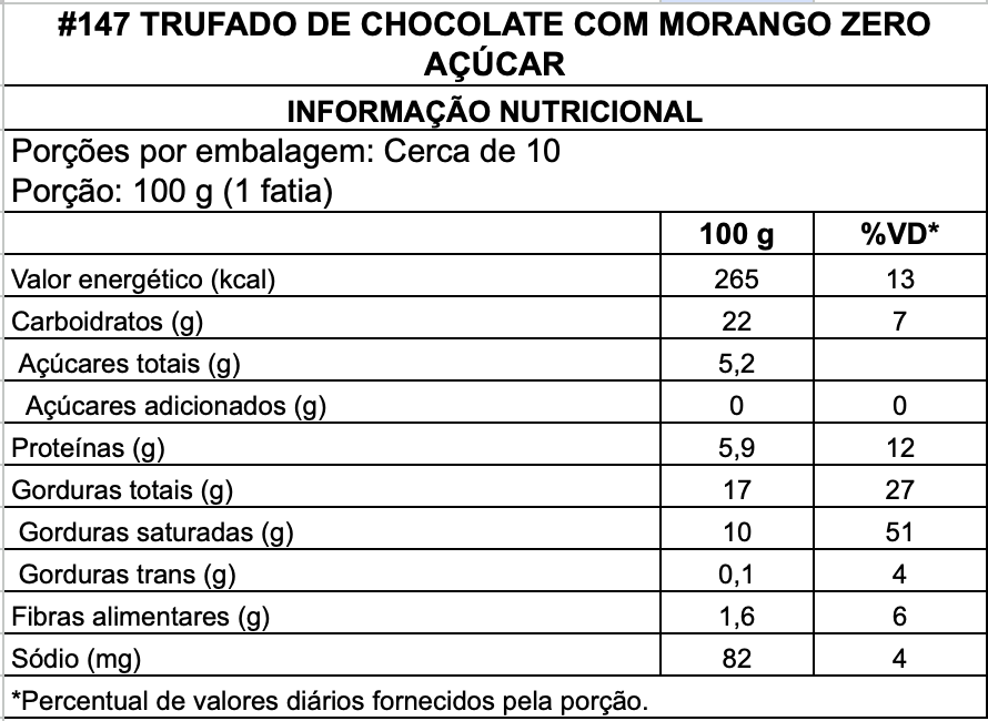 Trufado de Chocolate com Morango Zero Açúcar