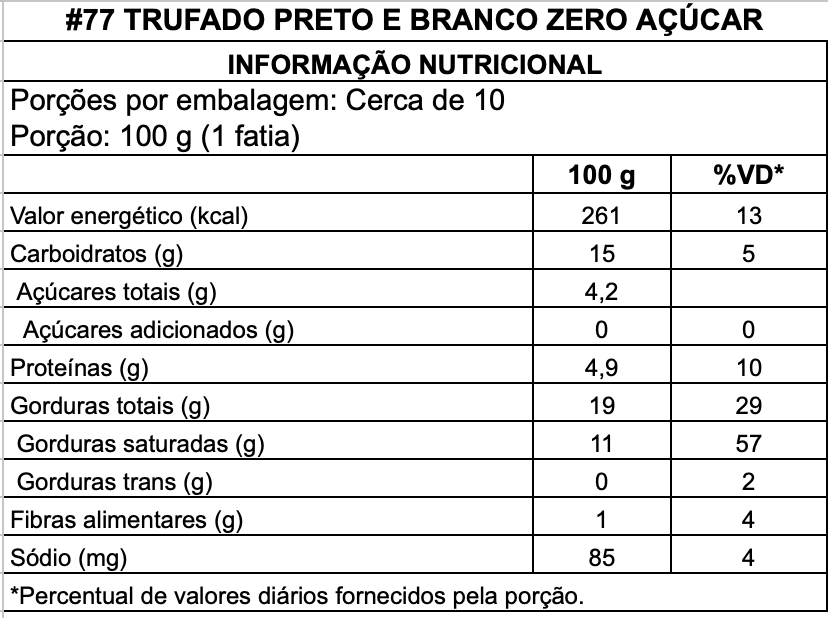 Trufado Preto e Branco Zero Açúcar