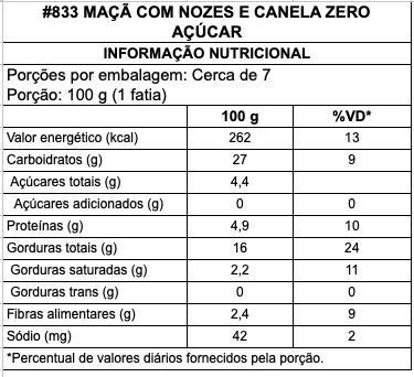 Maçã com Nozes e Canela Zero Açúcar